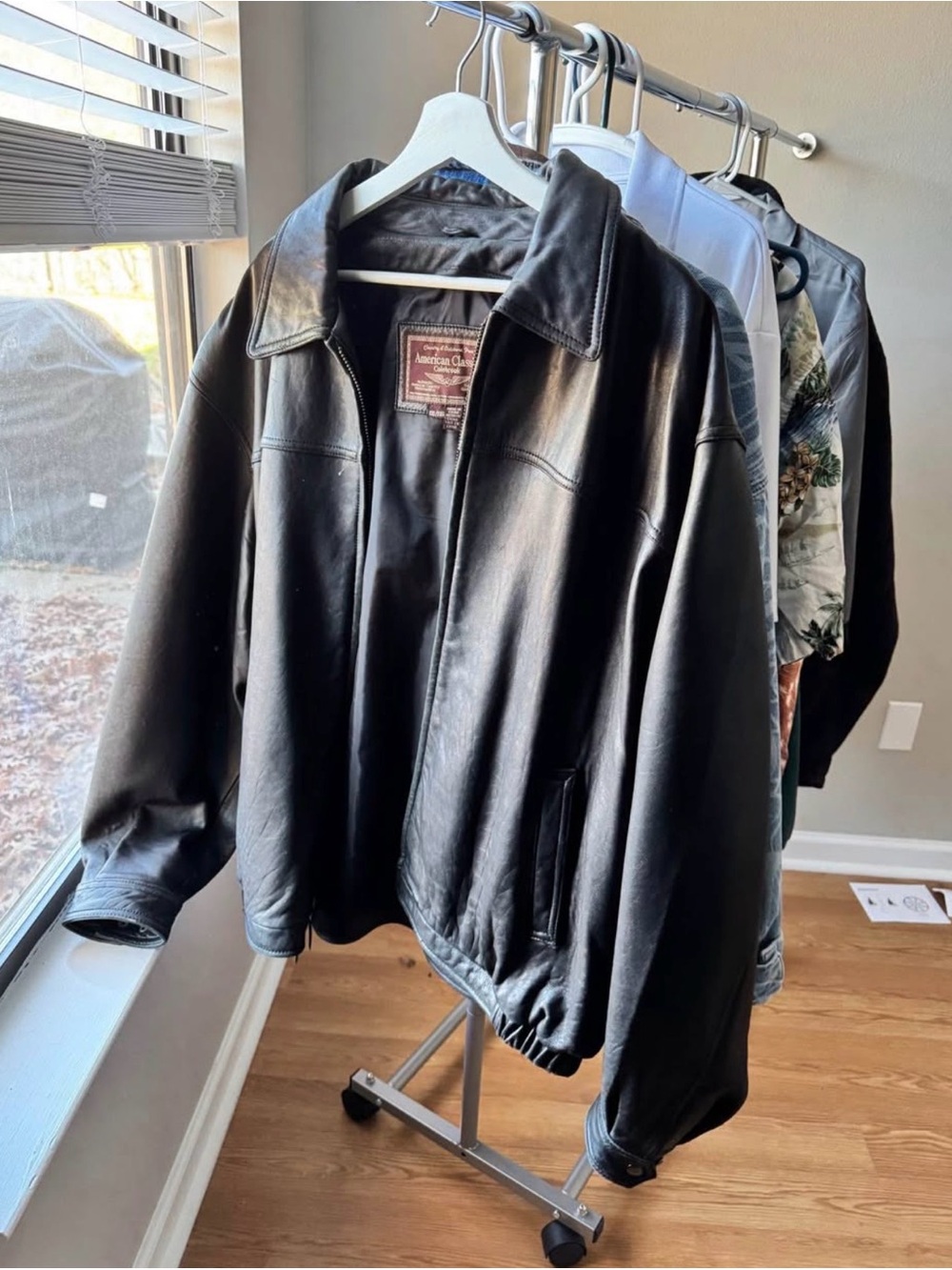 Men's Black Leather Bomber Jacket
